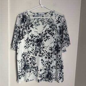 Calvin Klein Black Floral on White Blouse